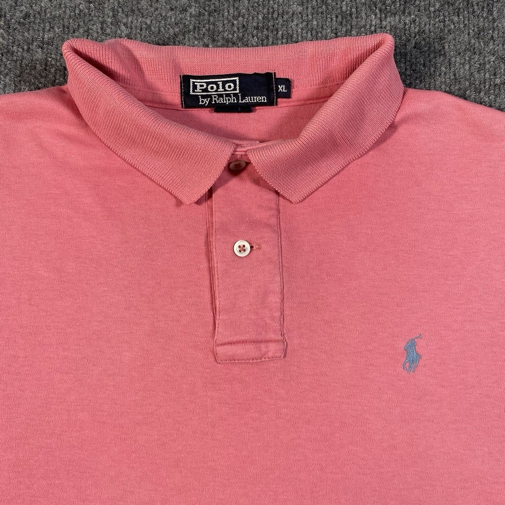 Vintage Polo Ralph Lauren Mens XL Preppy Faded Pink Short Sleeve Collar Shirt